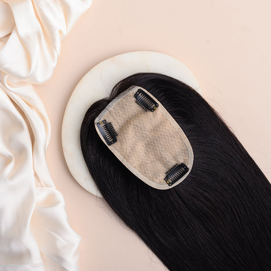 Small Scalp Topper - Pure Silk Base & 100% Human Hair  HairOriginals 5*3 Natural Black 16 Inch