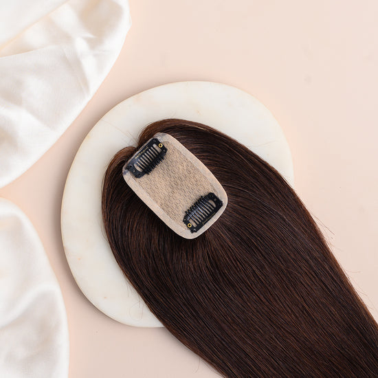 Small Scalp Topper - Pure Silk Base & 100% Human Hair  HairOriginals 4*2 Natural Brown 20 Inch