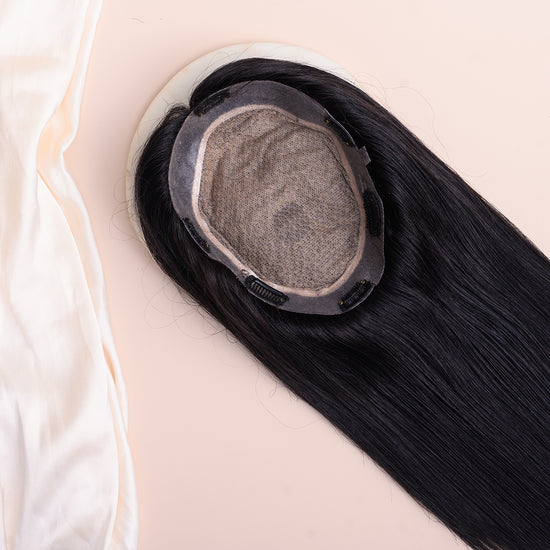 Big Scalp Topper - Pure Silk Base & 100% Human Hair  HairOriginals 8*6 Natural Black 22 Inch