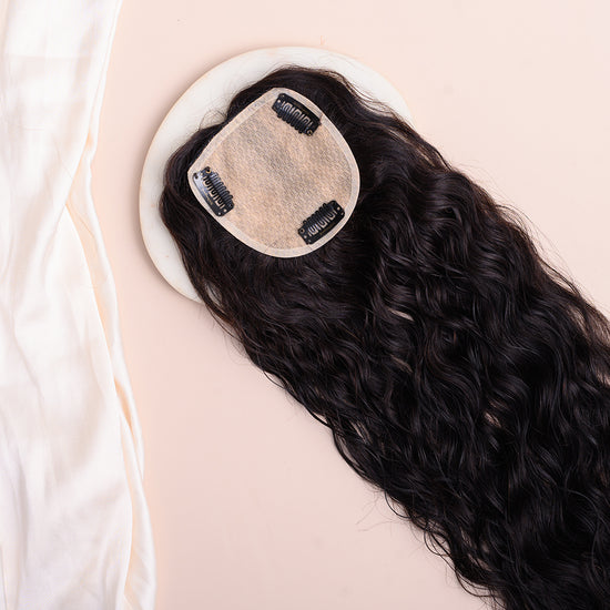 Wavy Topper - Pure Silk Base & 100% Human Hair  HairOriginals 16 Inch 4*4 Natural Brown