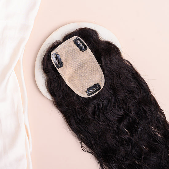 Wavy Topper - Pure Silk Base & 100% Human Hair  HairOriginals 16 Inch 5*3 Natural Black