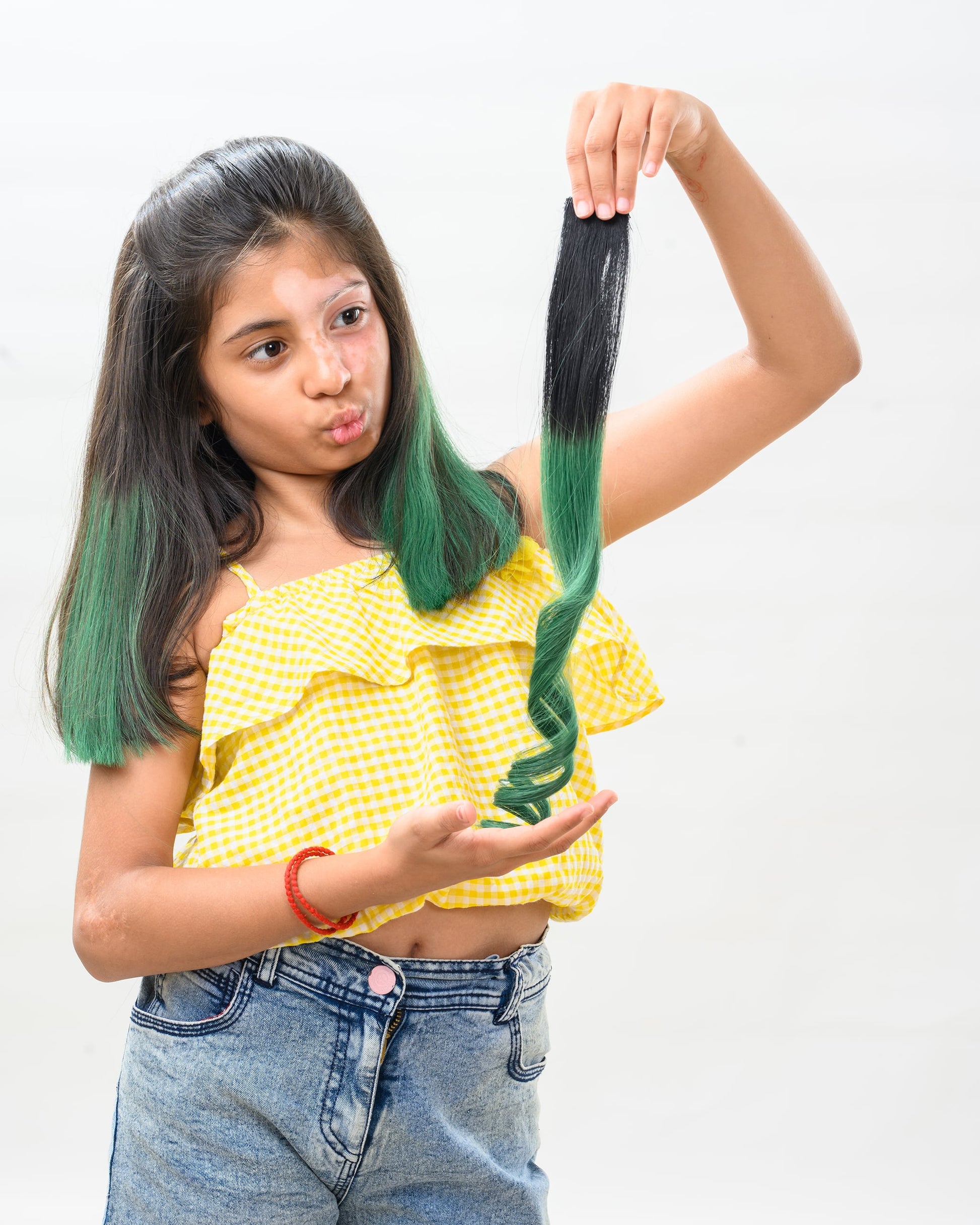 Streaks For Kids  HairOriginals Emerald Green 20 Inch 2 Streak
