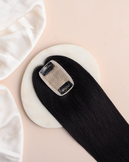 Small Scalp Topper - Pure Silk Base & 100% Human Hair  HairOriginals 3*2 Natural Black 16 Inch
