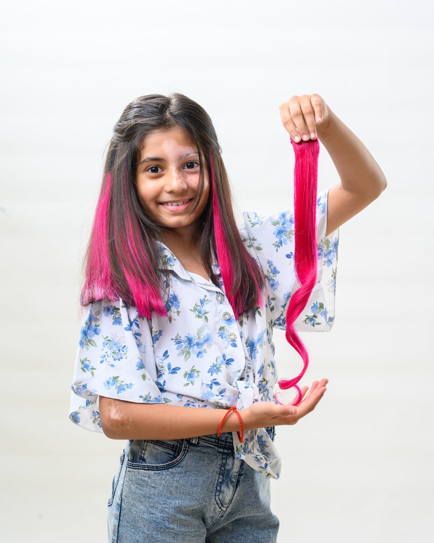 Streaks For Kids  HairOriginals Regal Ruby Pink 20 Inch 2 Streak